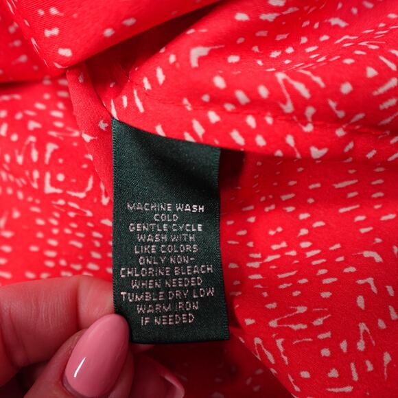 Ralph Lauren Top Womens 1X Tunic Red Long Sleeve Half Button Blouse Speckled - Picture 3 of 8